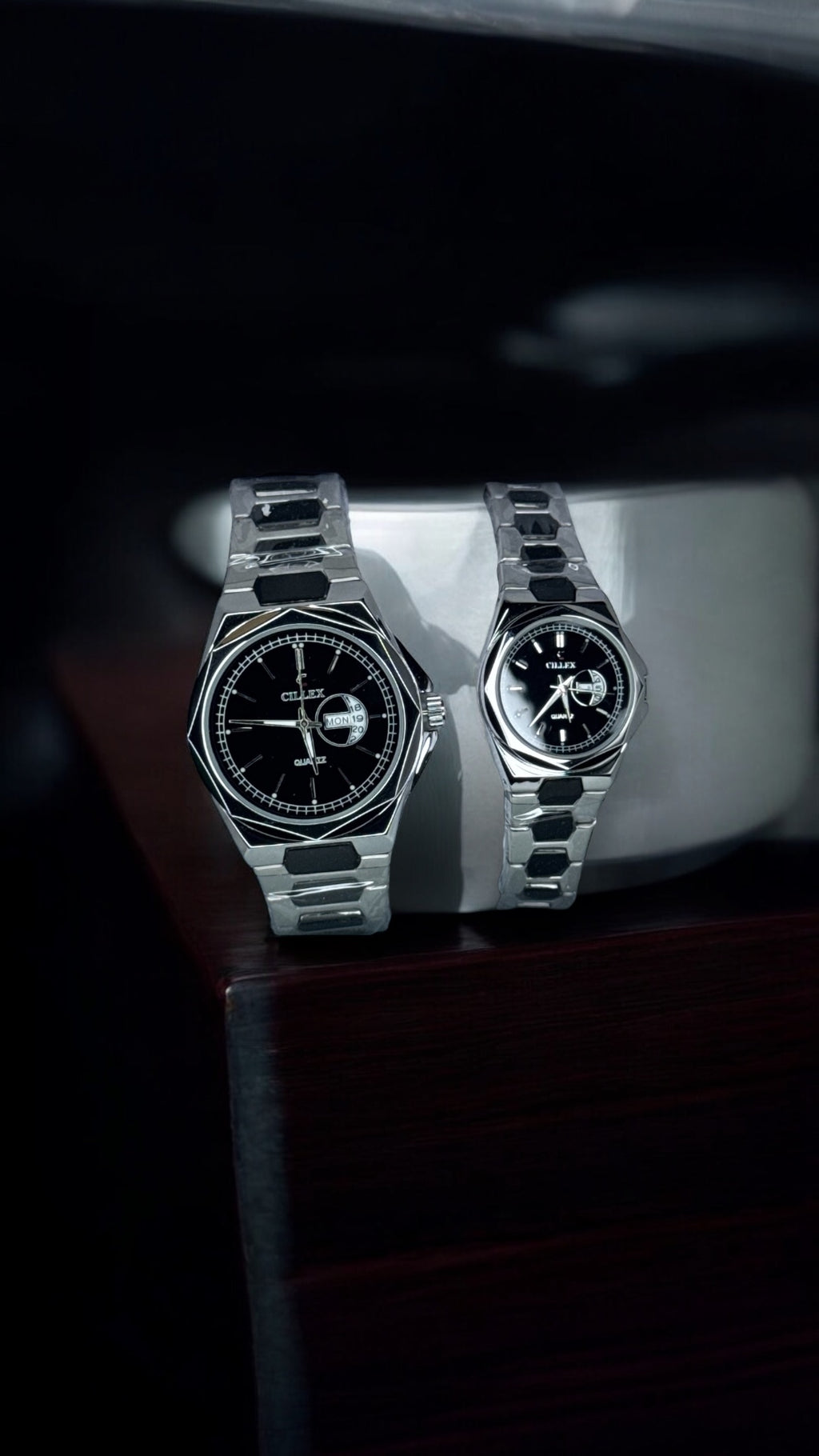 Executive Octagonal Watch – Matte Black Dial & Day-Date Display