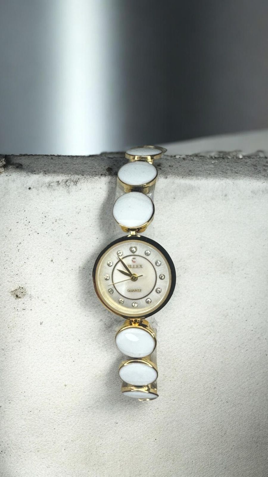 Women’s Jeweled Gold Bangle Watch (White)