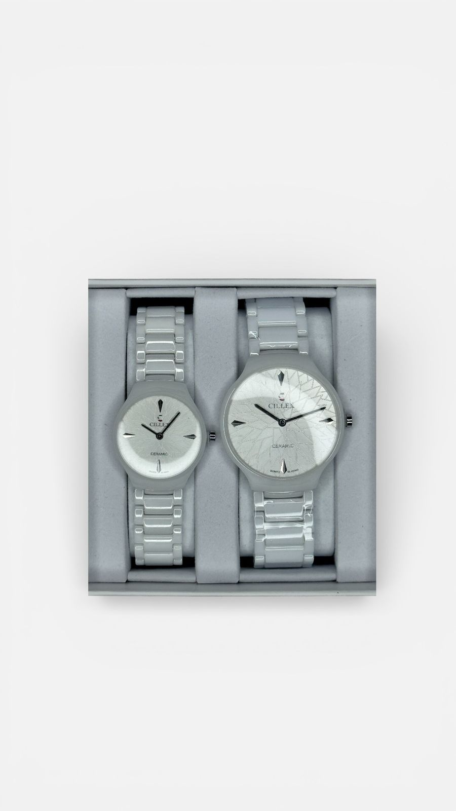 Ceramic Couple’s Watch Set – Textured Geometric Dial