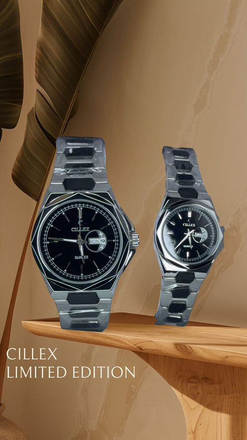 Executive Octagonal Watch – Matte Black Dial & Day-Date Display